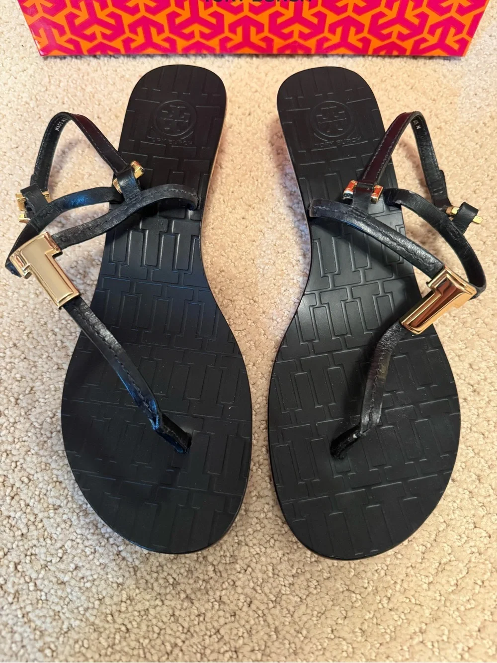 Tory Burch Black Sandals with Cork Platform and Gold Hardware Size 8.5